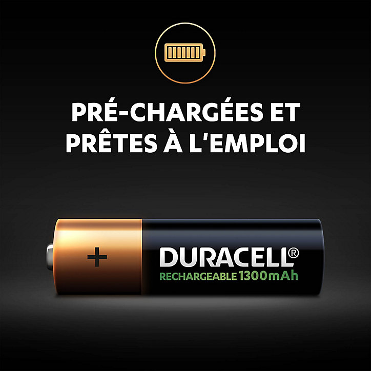 Pile rechargeable AA (LR6) Duracell 1300Mah, lot de 4
