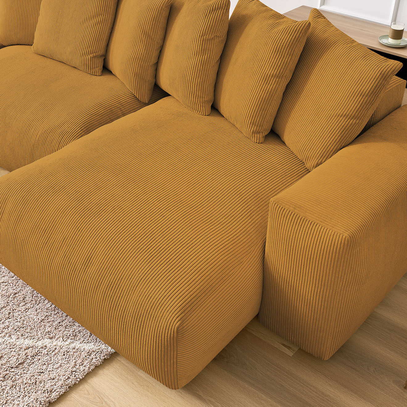 Bobochic Canapé panoramique fixe ultra moelleux voltaire velours côtelé jaune - 420x174x75 cm