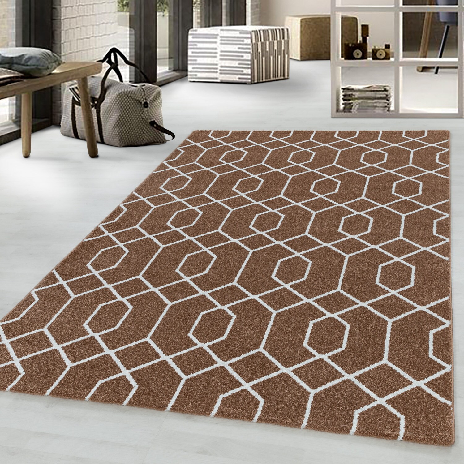 Designer Kurzflor Teppich modern design Wohnzimmer meliert kariert Höhe 10 mm