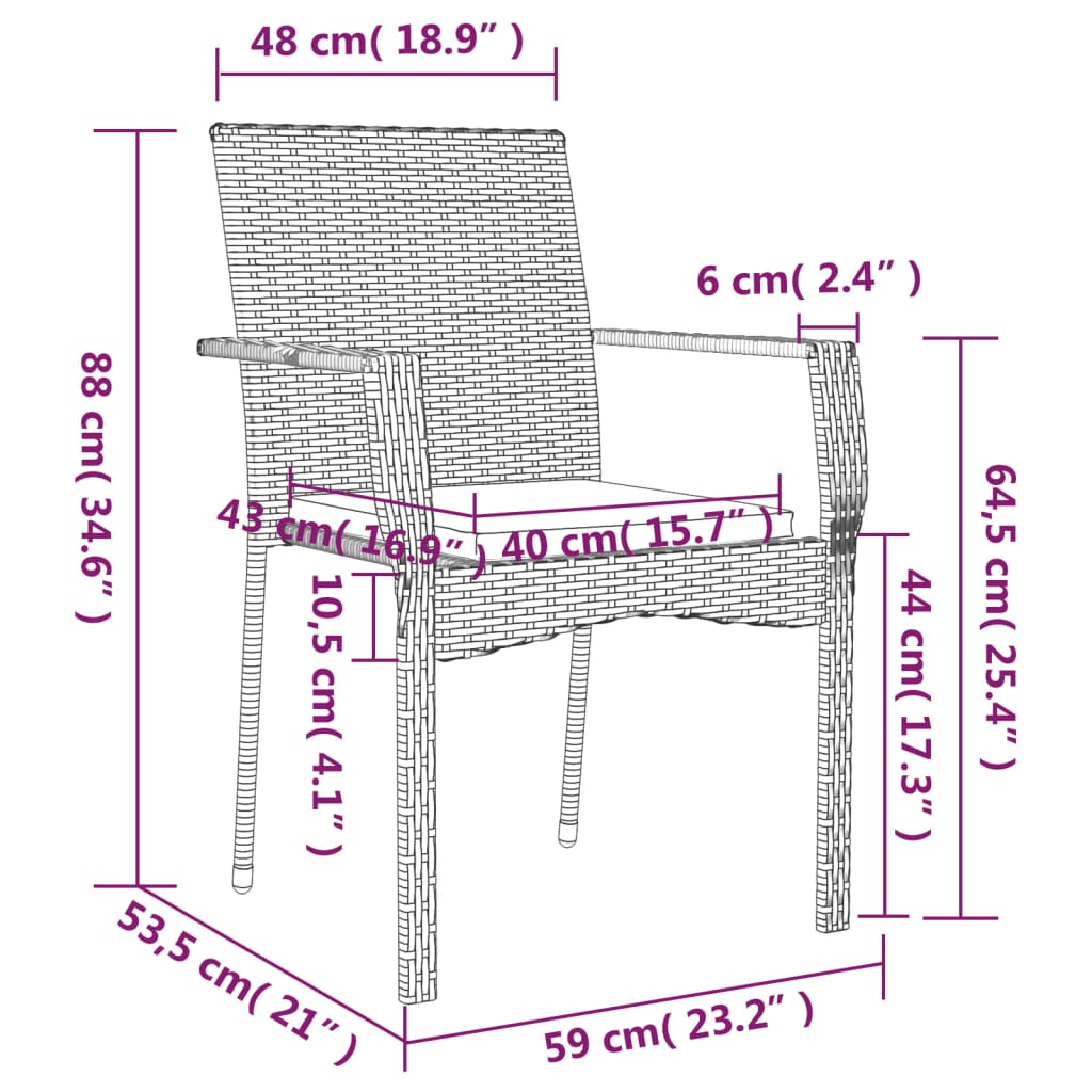Mobilier à dîner de jardin et coussins 7 pièces noir et gris rotin