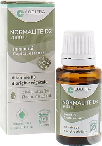 Normalite D3 2000UI Complément Alimentaire Immunité Et Capital Osseux Flacon 15ml