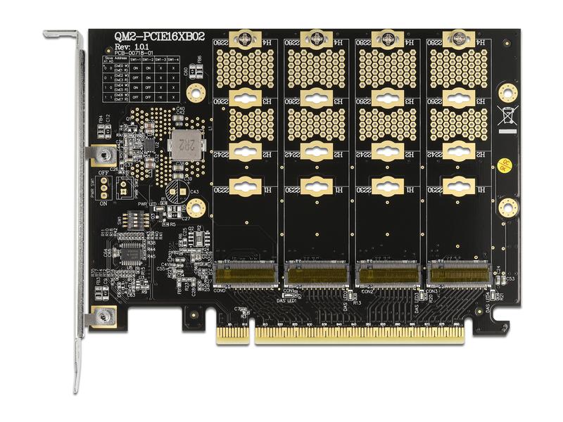 Delock Host Bus Adapter PCI-E-x16, 4x M.2 Key-M. NVME Bifur Delock PCI Express x16 Karte zu 4 x intern NVMe M.2 Key M – Benötigt Mainboard mit Bifurcation Unterstützung