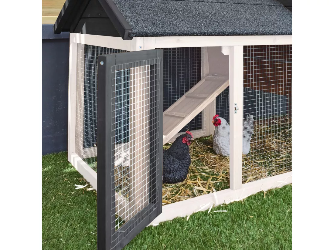 Poulailler en bois anthracite GALINETTE. 3 poules. cage à poule avec enclos
