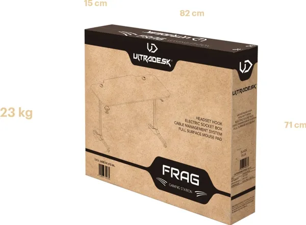 Ultradesk Frag Gaming Desk, sort med sort måtte