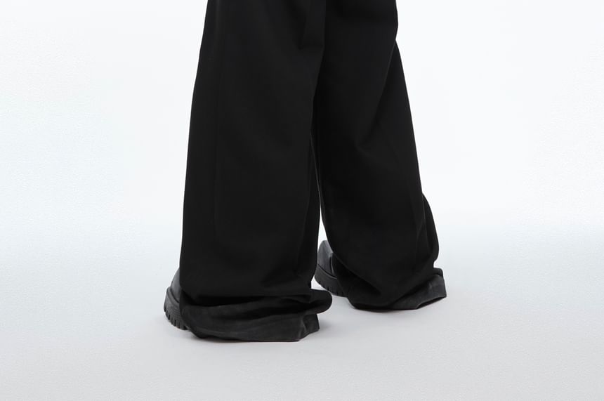 kooklay - Set: Hoge taille effen wijde broek + imitatieleren riem
