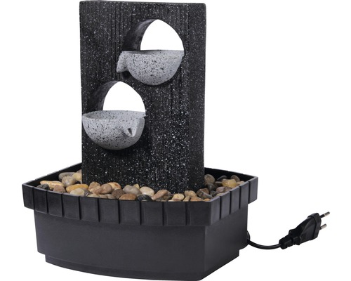 Design binnenfontein met 2 kommen, 20,5x16,5x28 cm, kunststeen grijs, inclusief slang en pomp.