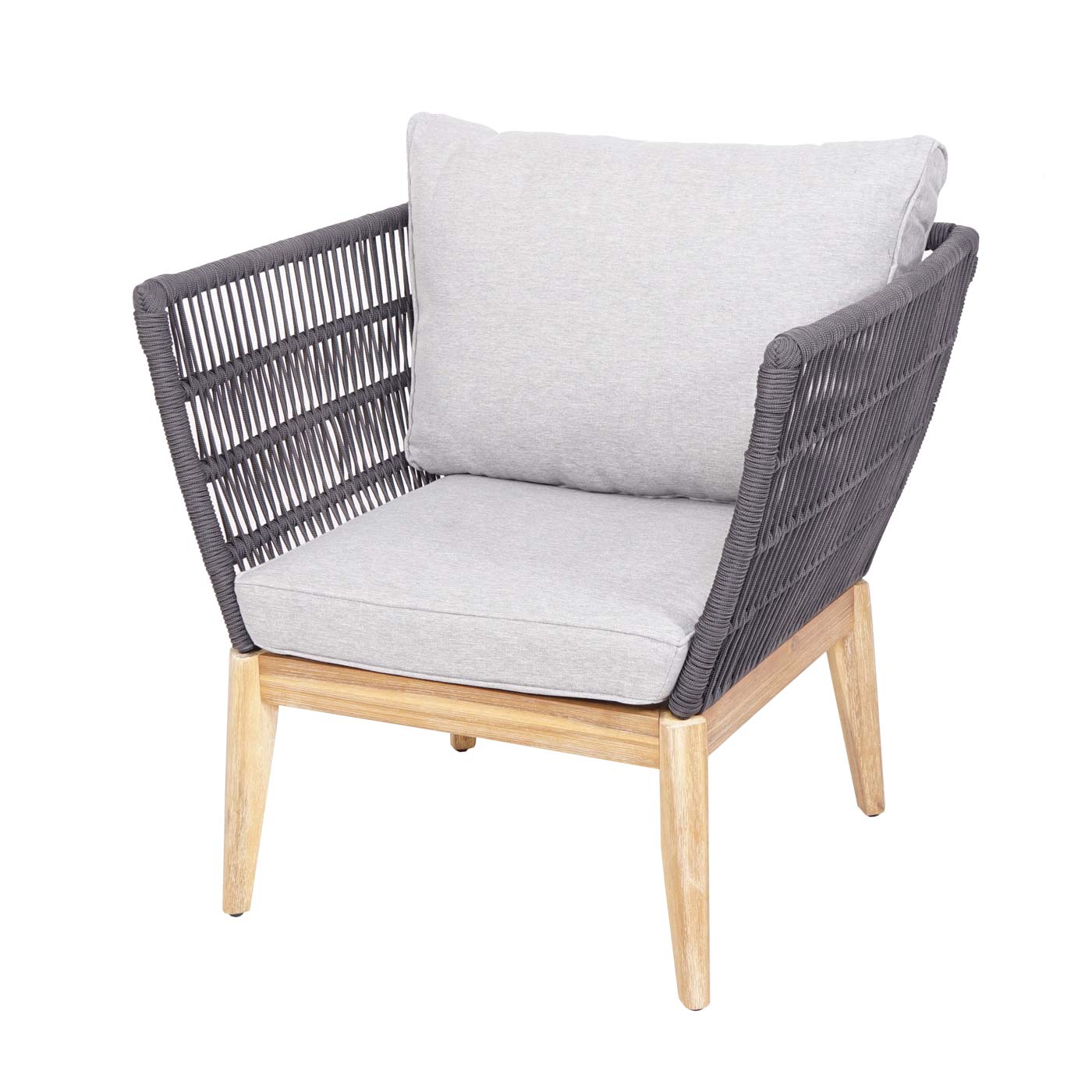 Gartengarnitur MCW-H55, Lounge-Set Sofa Sitzgruppe, Seilgeflecht Rope Holz Akazie Spun Poly MVG ~ Kissen hellgrau