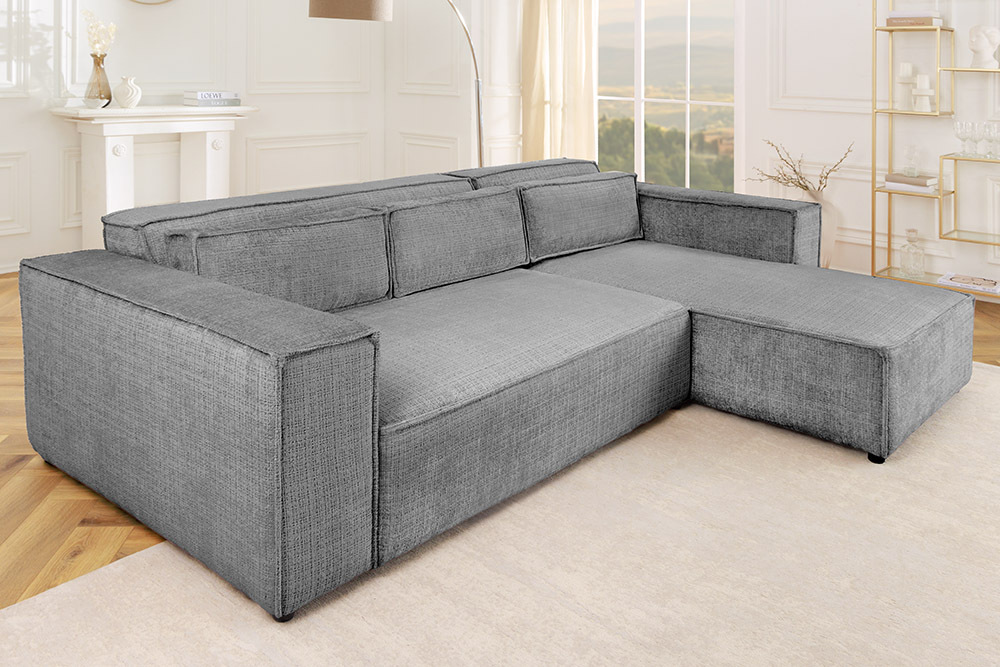 Modernes Ecksofa BOSSA NOVA 265cm grau Chenille 3-Sitzer Couch L-Form
