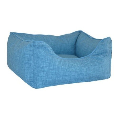 Cama saudável para cães com borda macia na cor azul.