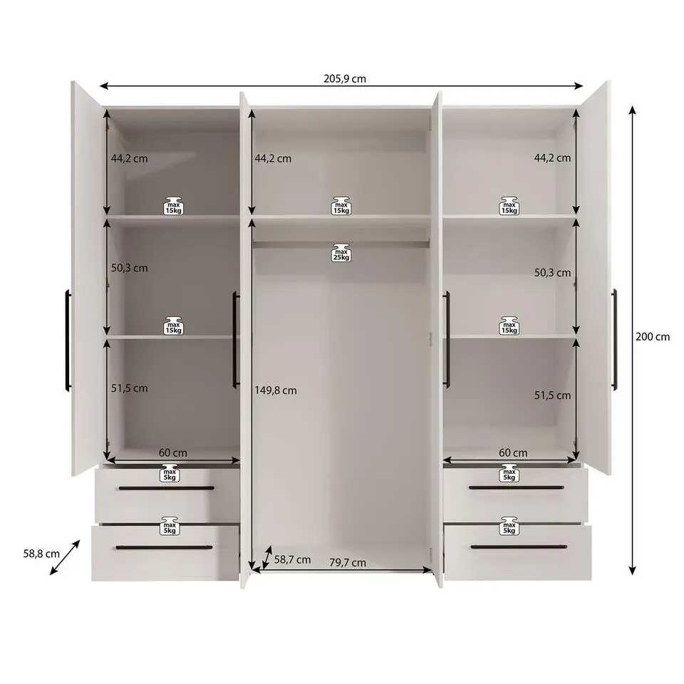 Meubella - Kledingkast Mayen - Wit - 206 cm