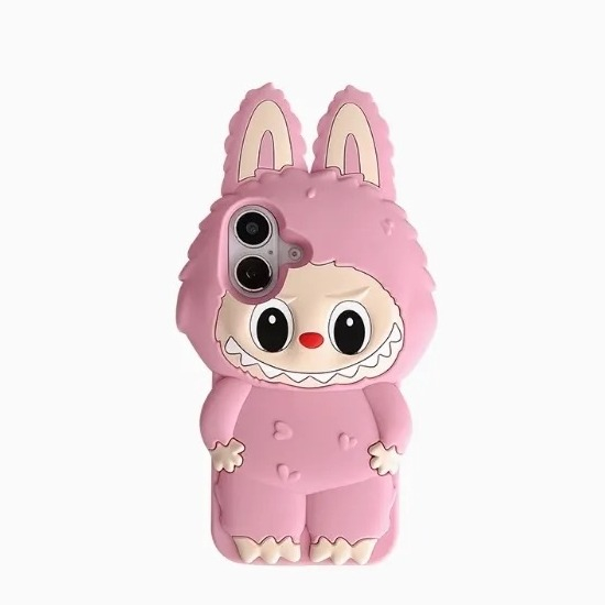 iPhone 15 3D Silikon Case Hülle Monsterhäschen - Rosa