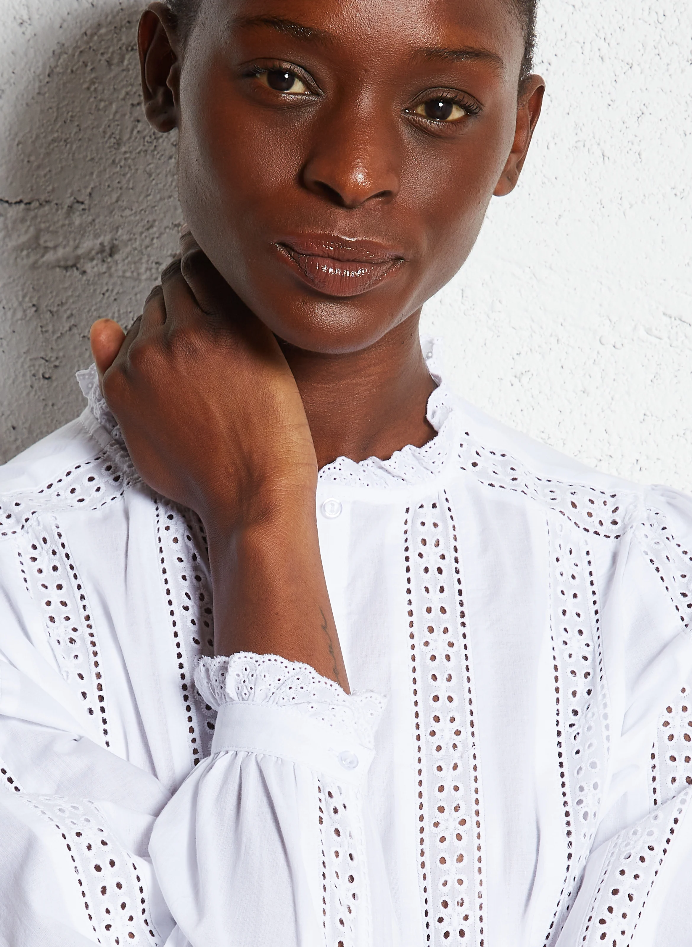 CABALINA - Chemise droite col rond en coton | Blanc