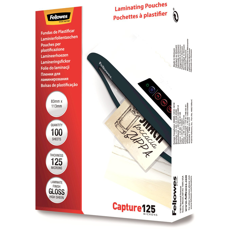 Fellowes Laminierfolien Capture, 83 x 113 mm, 125 mic, glanz, 100 Stück