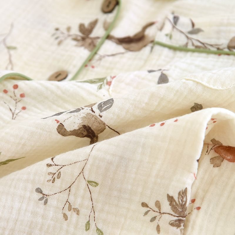 MelMount - Pyjamaset: overhemd met lange mouwen en bloemenprint + broek