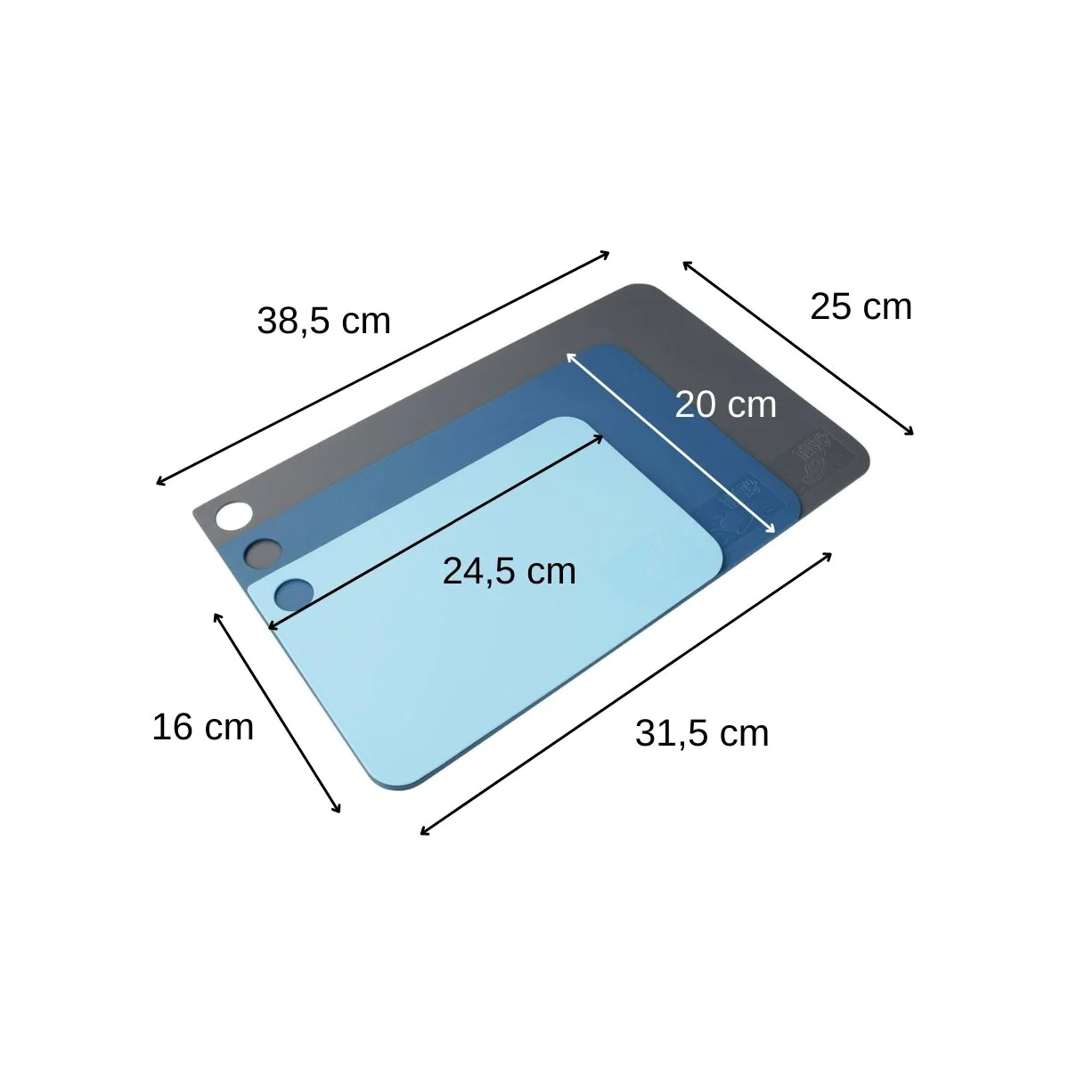 Lot de 3 planches à découper en plastique de tailles différentes Core