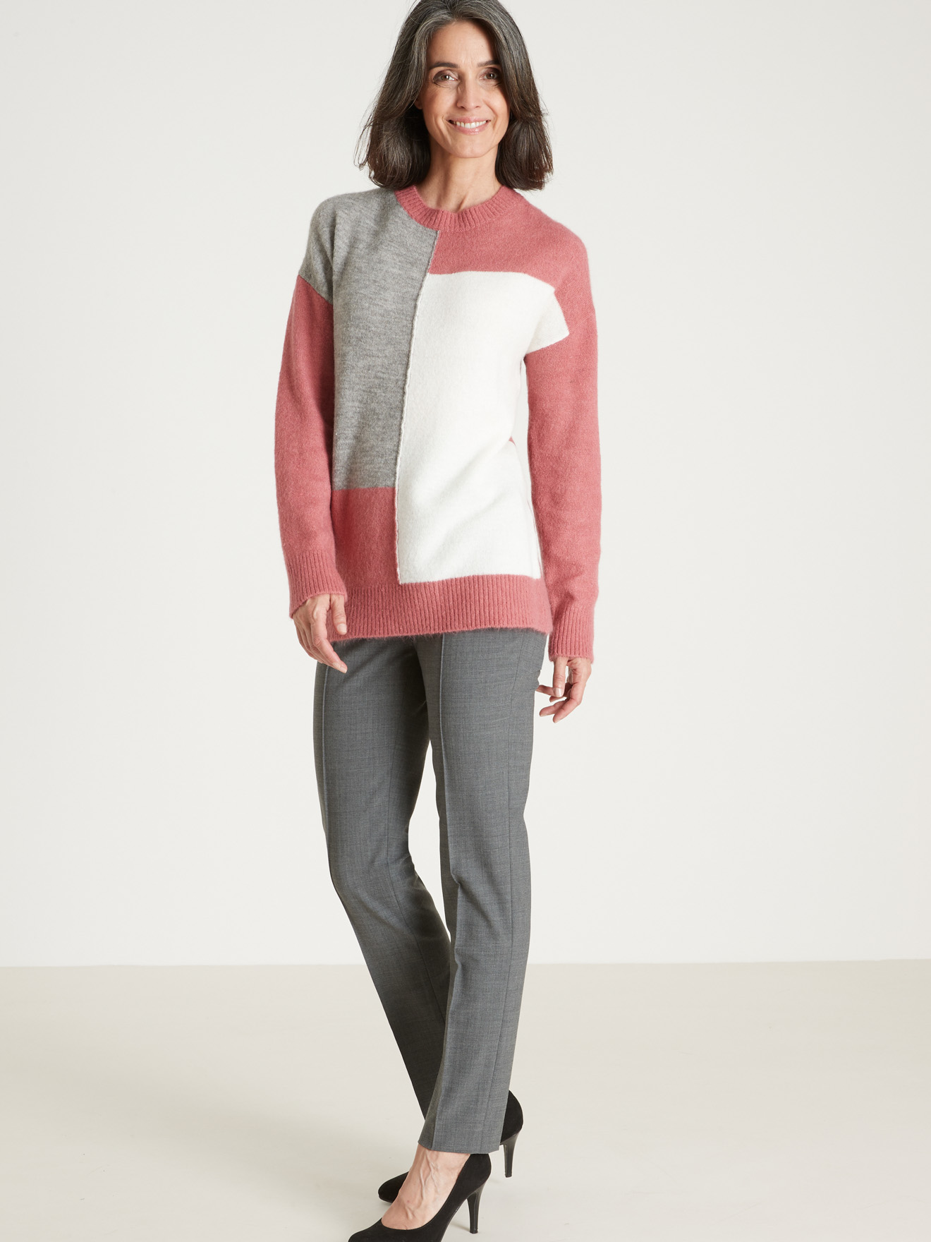 Pull colorblock avec laine et mohair
