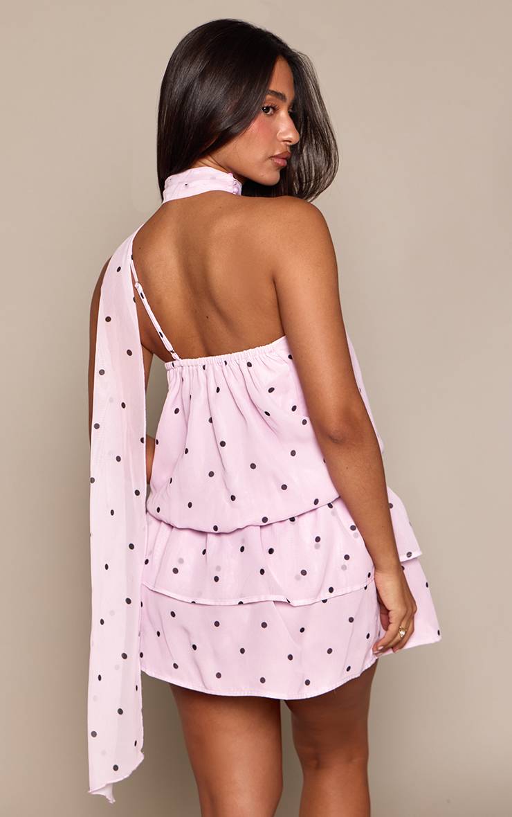 Rose Robe Courte Droite À Volants Avec Détail Foulard En Mousseline À Pois Petite Taille