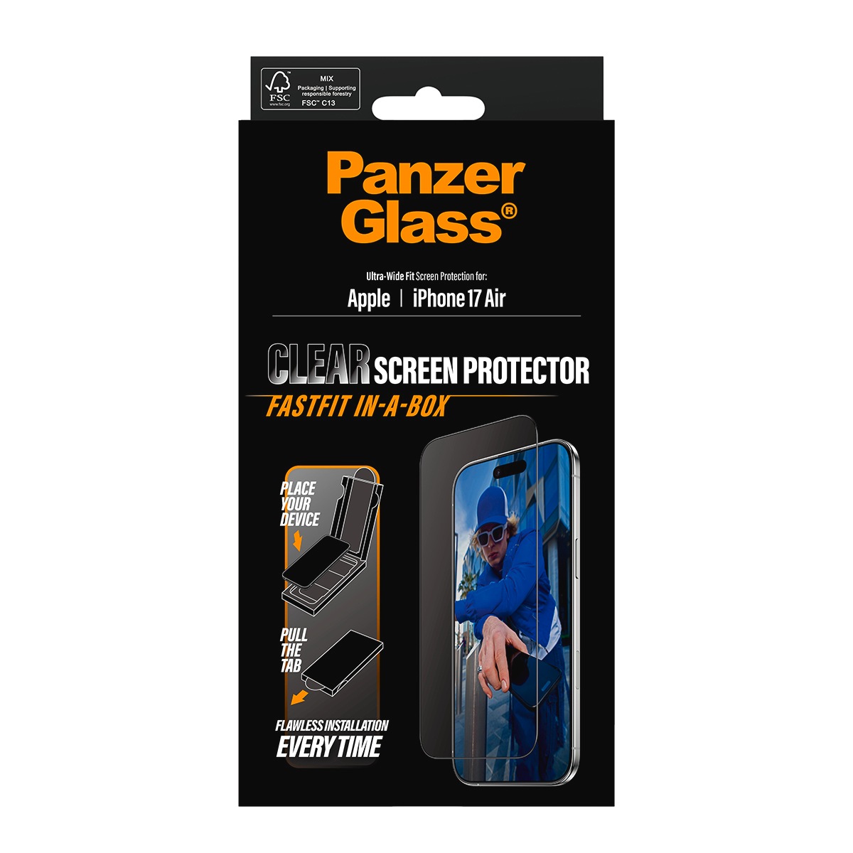 CARE by PanzerGlass Displayschutzglas »Ultra-Wide Fit Screen Protector FASTFIT IN-A-BOX« für Apple iPhone Air Displayschutzfolie, Schutzfolie, Bildschirmschutz, kratz- & stossfest
