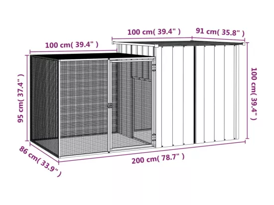 Clapier Anthracite 200x91x100 cm Acier galvanisé