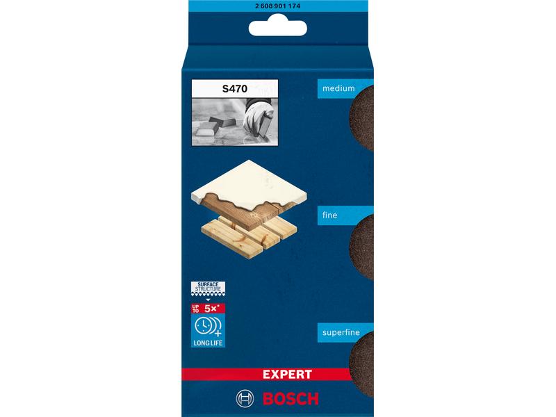 Bosch Professional Unischleifblock Expert S470, 3-teilig, 6 Kombi-Blöcke medium, fine und superfine für Handschleifen