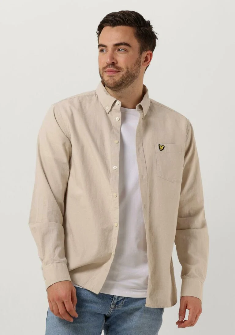 LYLE & SCOTT beige lyle & scott casual overhemd cotton linen button down shirt
