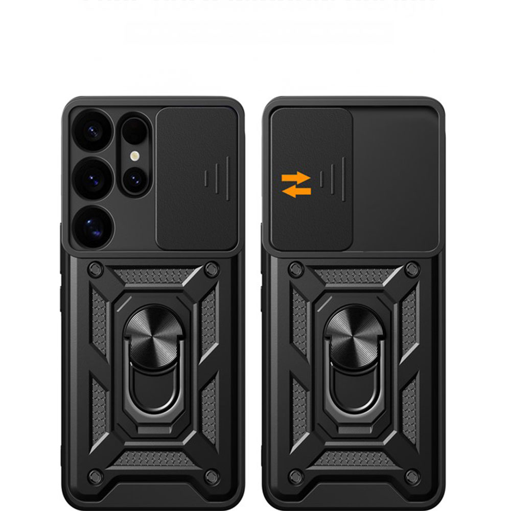 Samsung Galaxy S25 Ultra Hybrid Outdoor Hardcase Hülle mit Cam-Slider   Magnetischer Kickstand - Schwarz