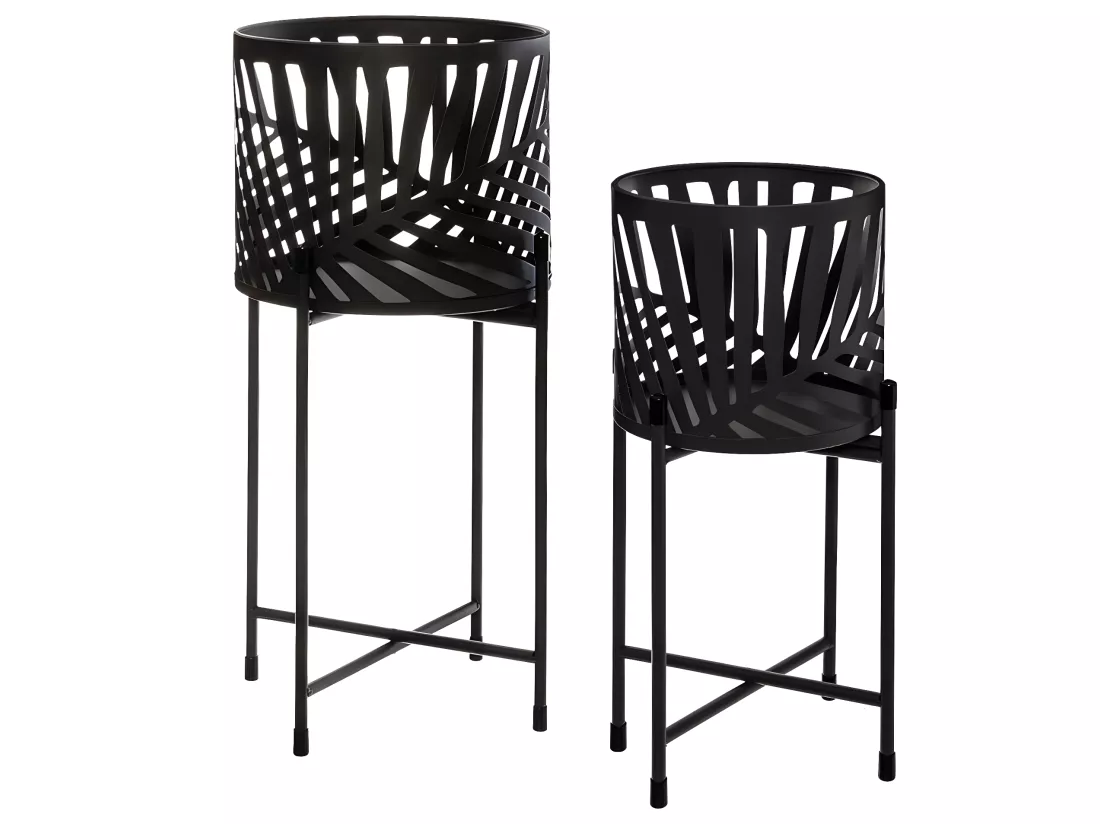 Set de 2 pots en métal avec support coloris noir