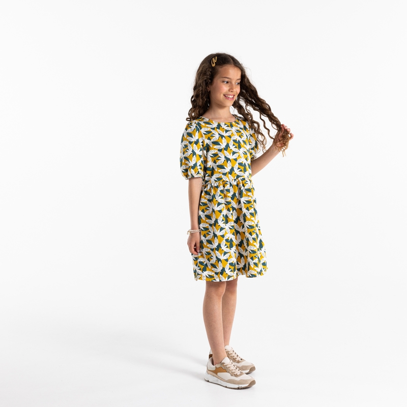 Robe imprimée à manches ballon verte fille