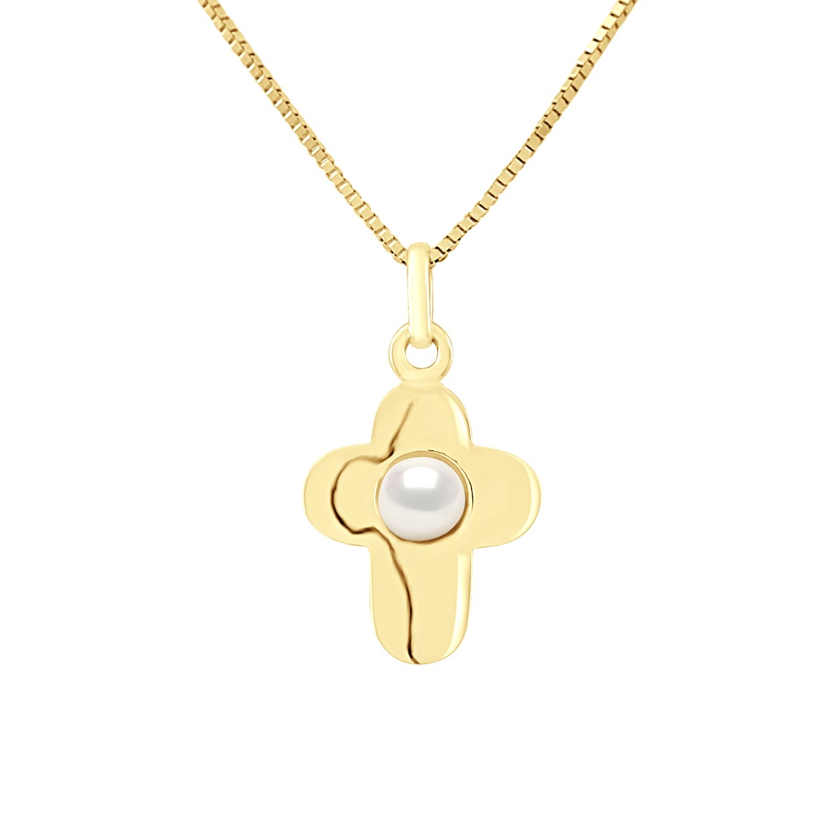 Pendentif CROIX - Perle - Or Jaune