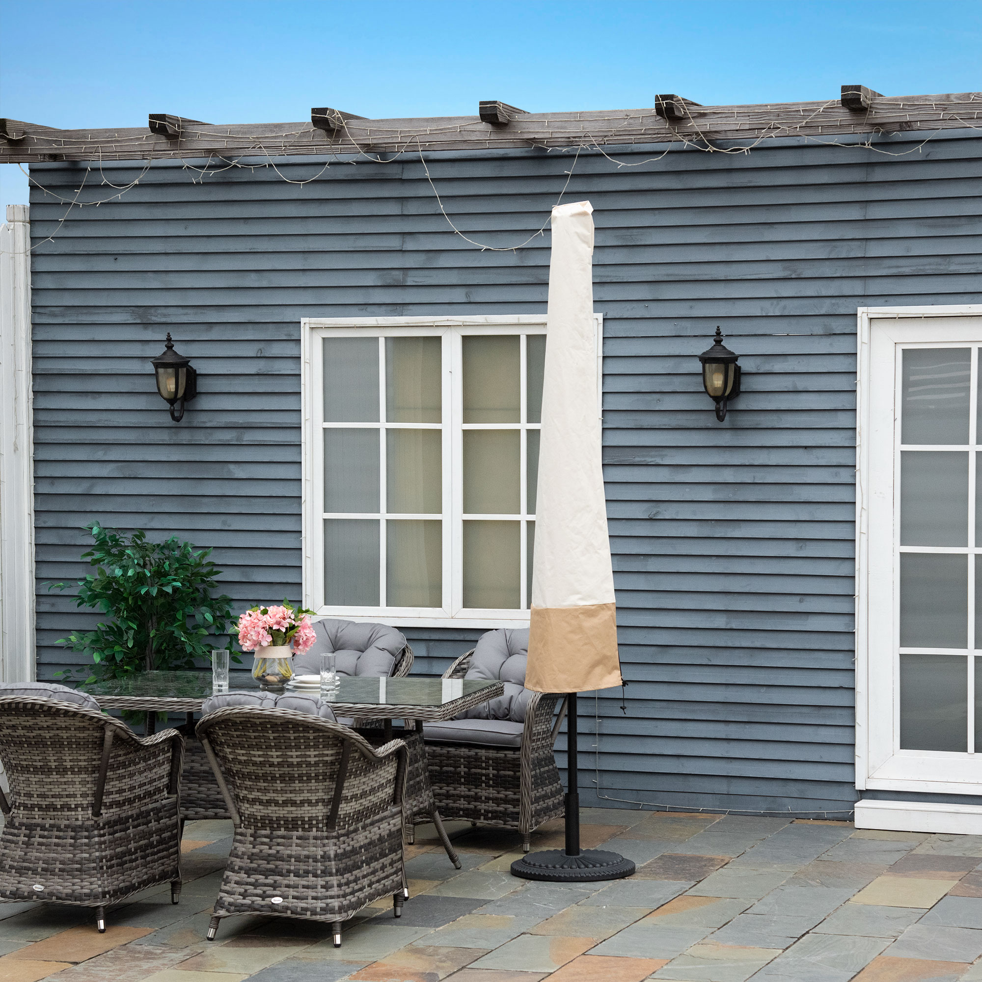 Capa impermeável para guarda-sol de jardim Outsunny, tecido Oxford 600D, Ø60x190 cm, capa protetora para guarda-sol com elástico e zíper para pátio, terraço e uso externo, bege.