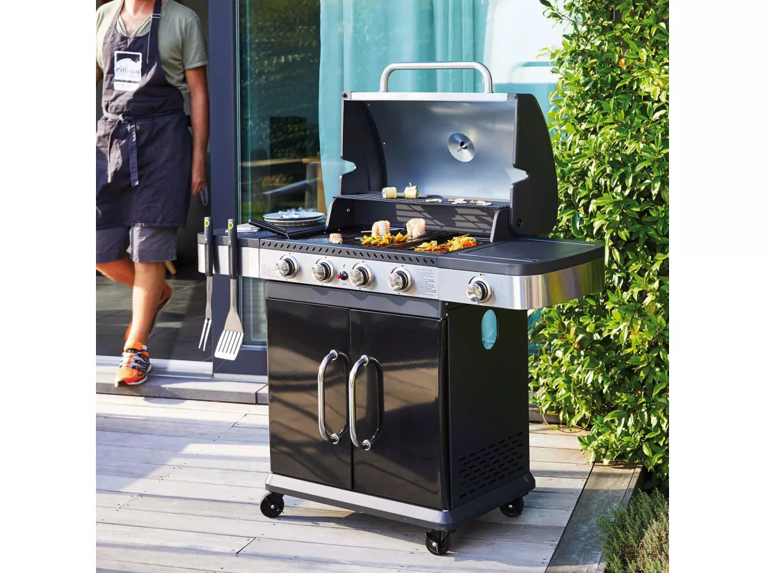 Barbecue au gaz FIDGI 4 avec thermomètre - 4 brûleurs + réchaud 14,5kW - COOK'IN GARDEN