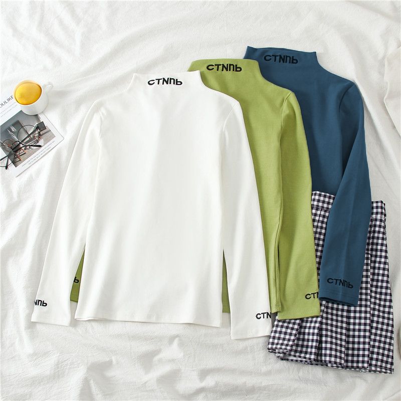 Edise - Mock-neck geborduurd T-shirt met lange mouwen