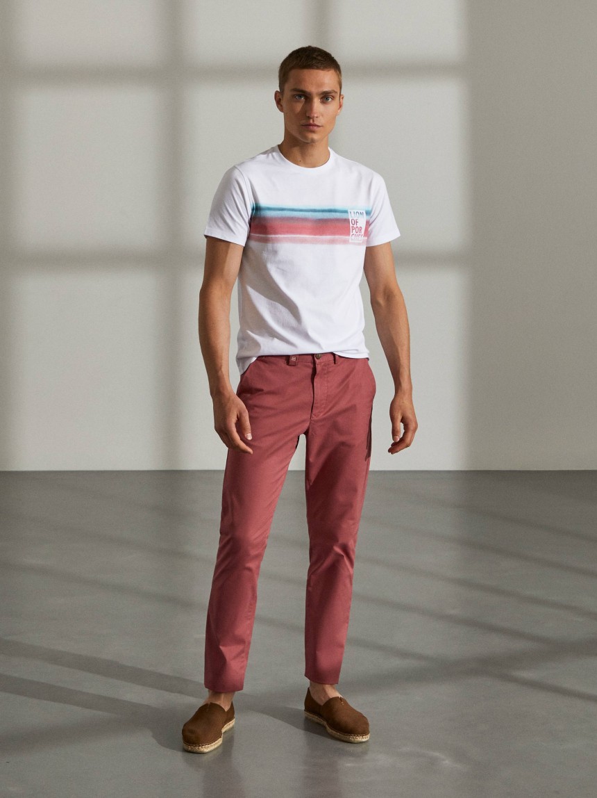Calças slim fit chino de algodão stretch