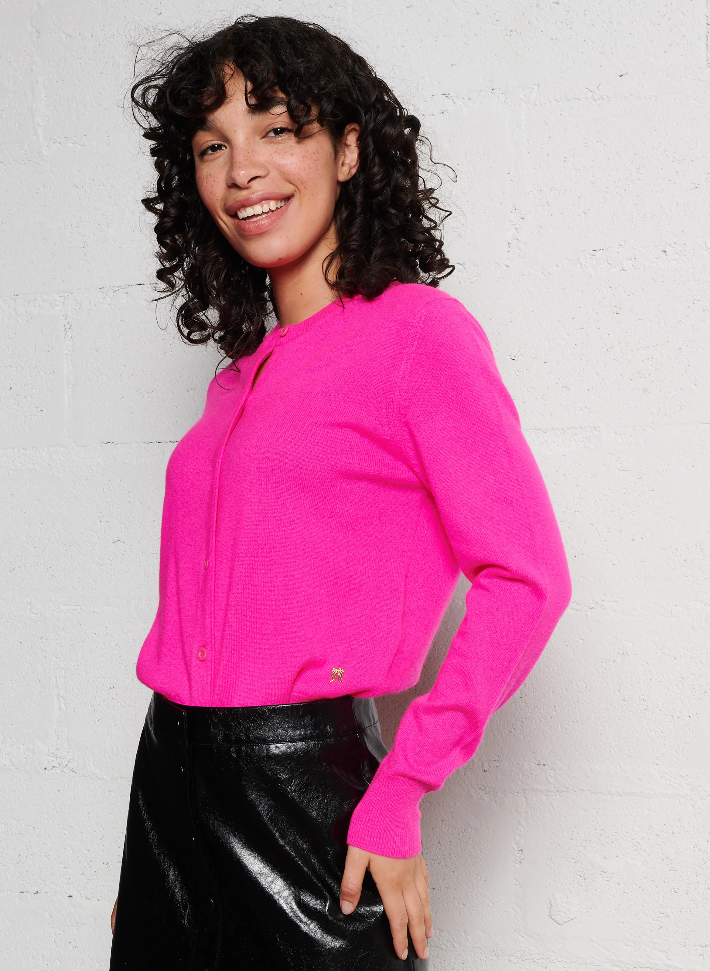 ATIGILET - Gilet col rond droit en cachemire | Rose