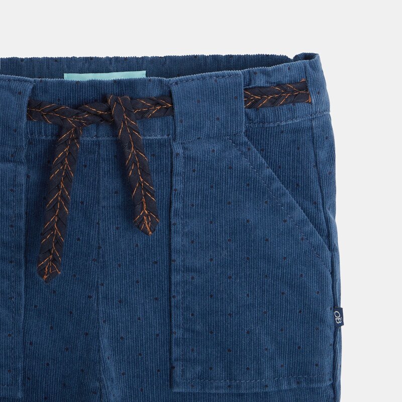 Pantalon velours stretch imprimé pois bleu bébé fille Bleu