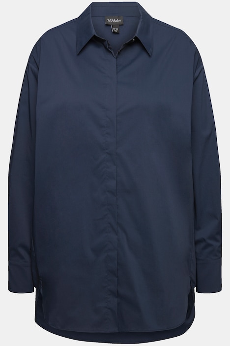 Hemdbluse, Perlmuttknöpfe, Oversized, Hemdkragen, Langarm