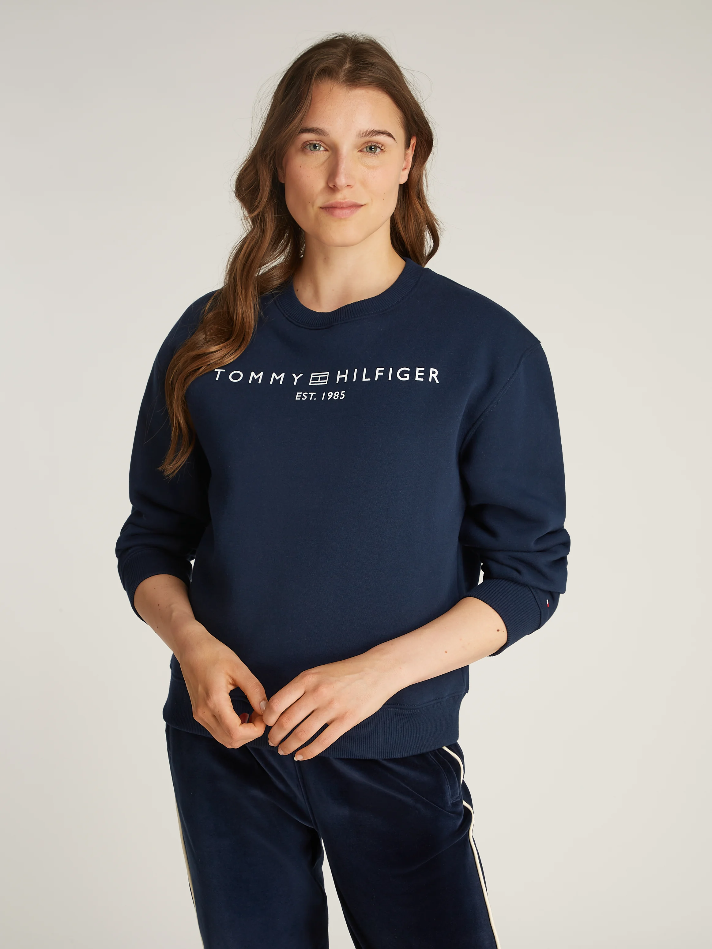 Sweat col rond en coton mélangé droit | Bleu