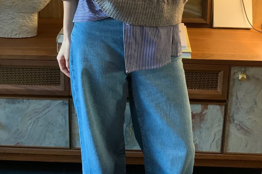 Bakli - Blouse met lange mouwen, opstaande kraag, strepen en knopen