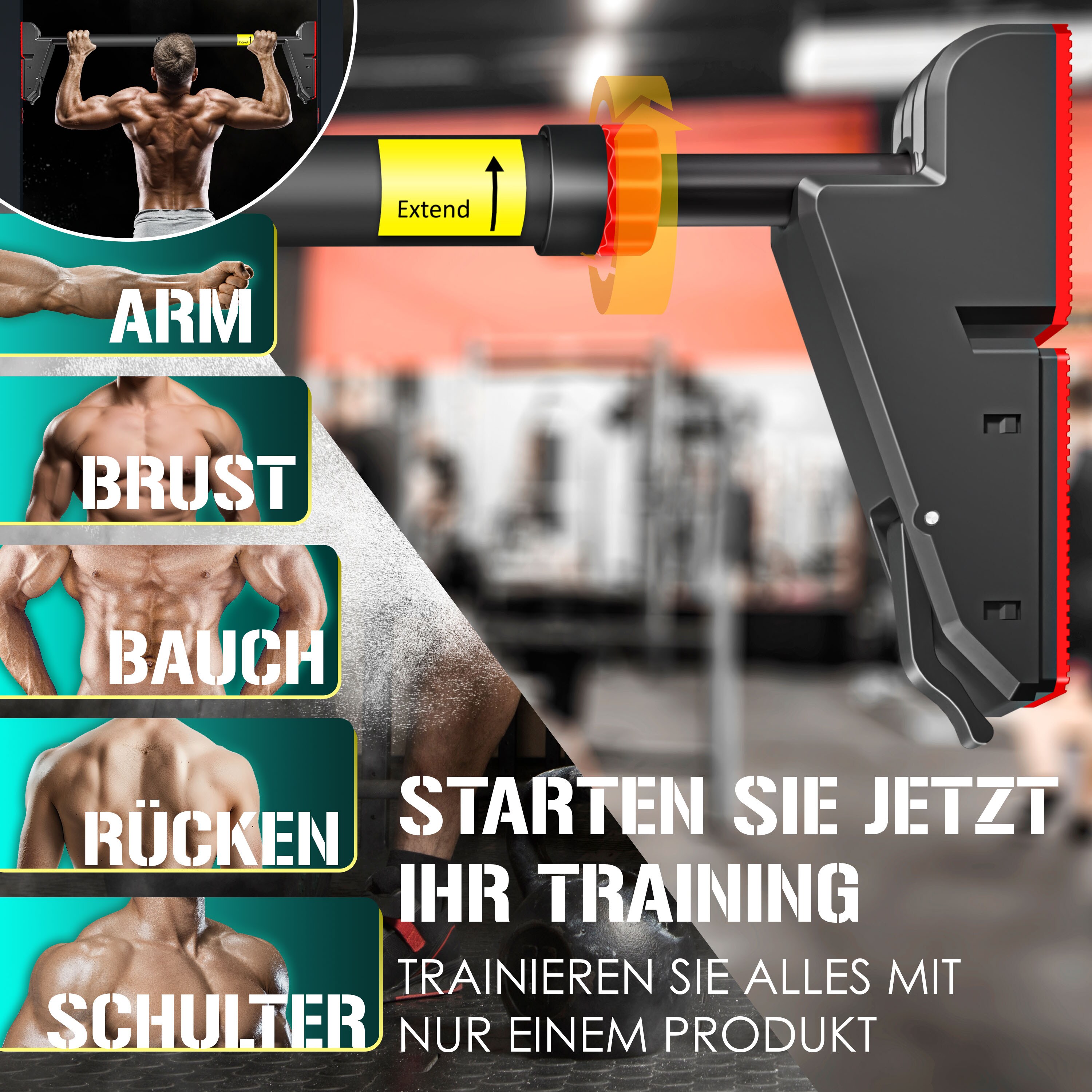 KESSER® Klimmzugstange Türrahmen verstellbar, Pull Up Bar Heimturnhalle, Reckstange ohne Schrauben/Bohren, 76-112 cm Ausziehbar, Tragfähigkeit bis zu 300Kg & rutschfeste Griffe, inkl. Resistenzbänder