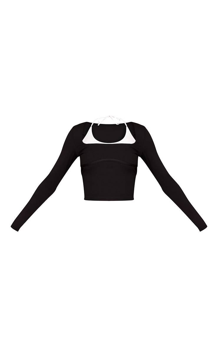 Noir Haut De Sport Tall À Manches Longues Double Couche Sculptant