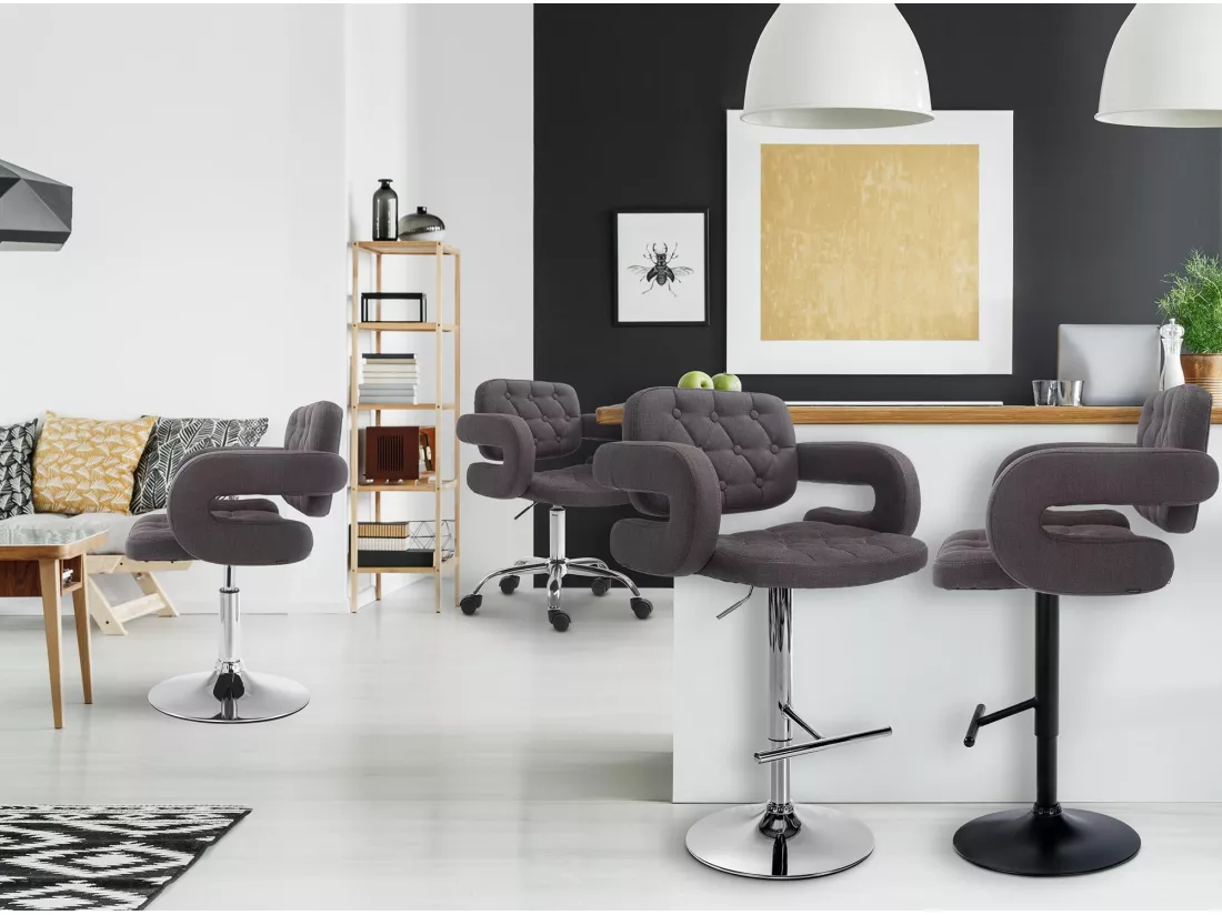 Chaise de bureau - Tissu & Métal chromé - Gris foncé - Dublin
