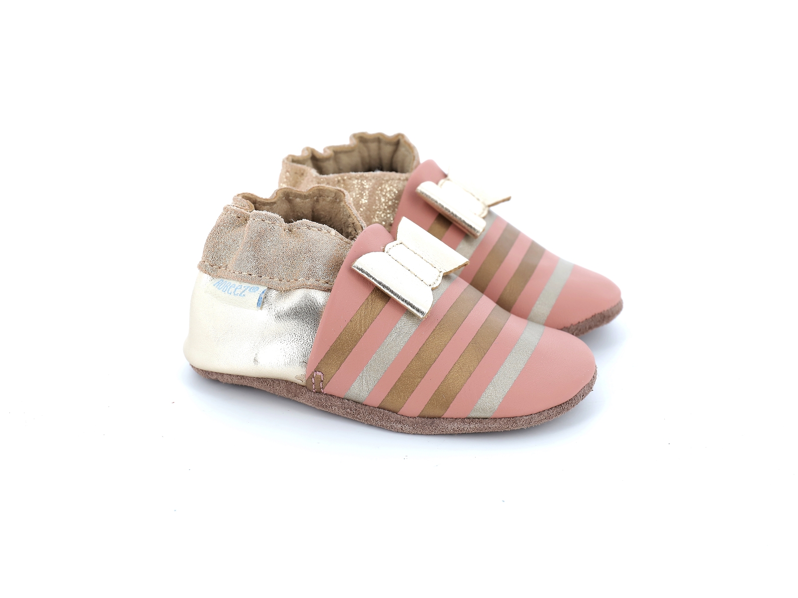 Robeez-SHINY BOW TIE Cuir Or rose