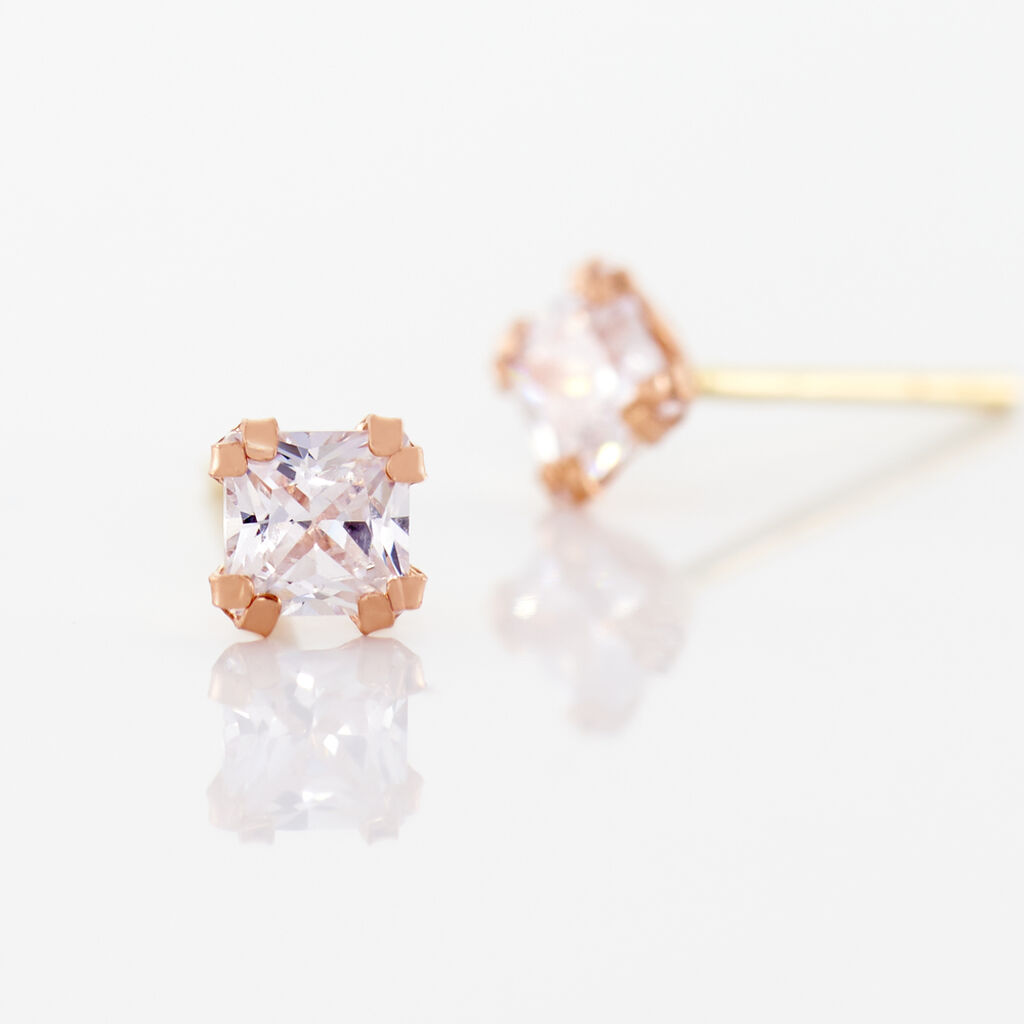 Boucles D'oreilles Puces Doreen Carre Or Rose Oxyde De Zirconium