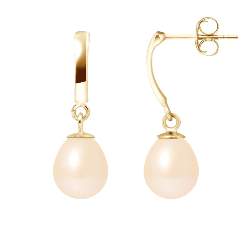 Boucles d'Oreilles Pendantes Perles de Culture Roses et or jaune 375/1000