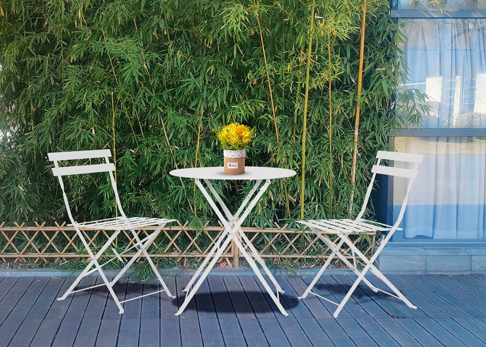 Jet-Line Jet-Line | Bistro Gartenmöbel Set | weiss | Tisch mit 2 Klappstühlen | Terrasse | Balkon | Garten