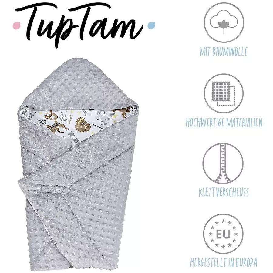 TupTam Baby Winter Einschlagdecke für Babyschale Wattiert weißgrau