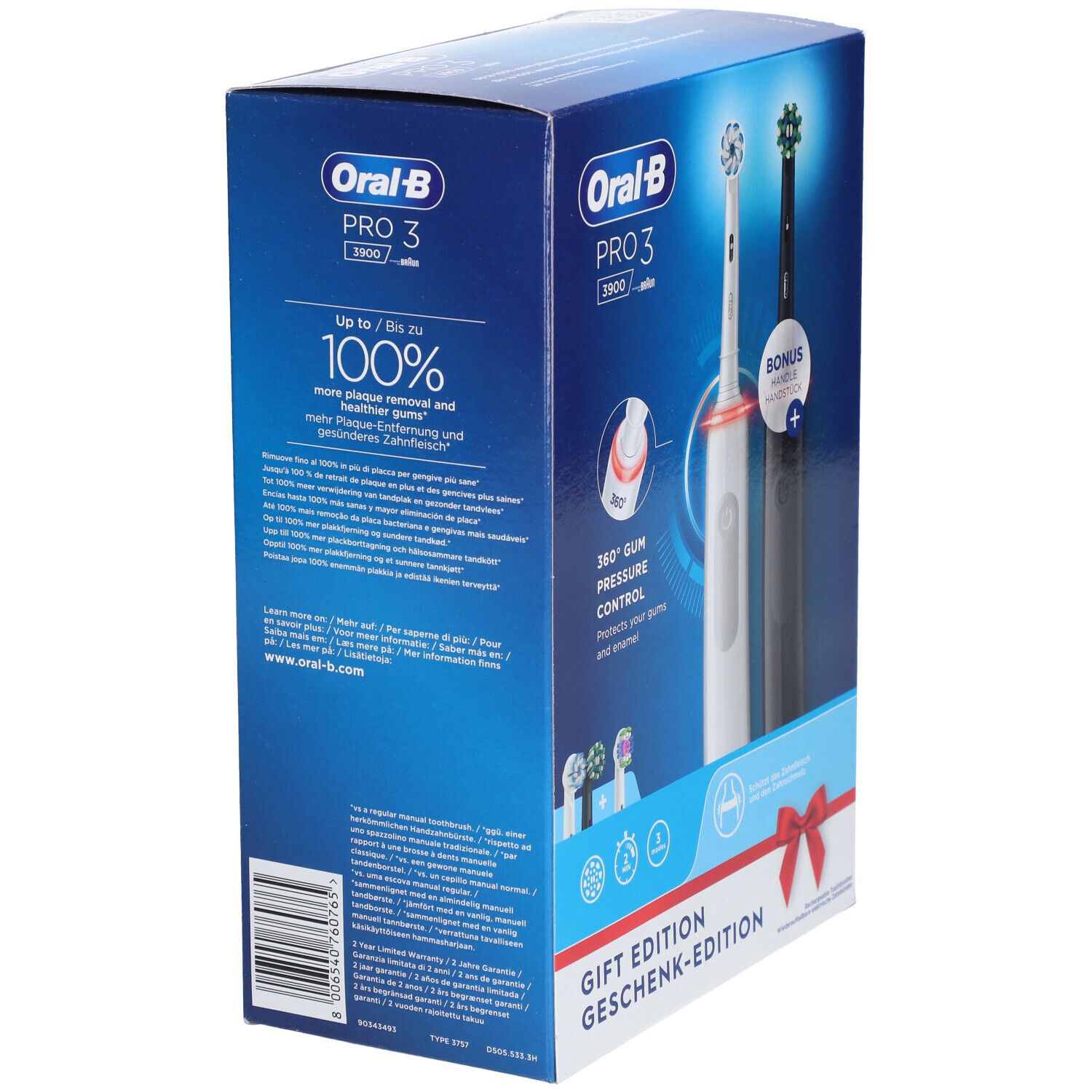 Oral-B Pro 3 3900 + 2. Handstück Elektrische Zahnbürste