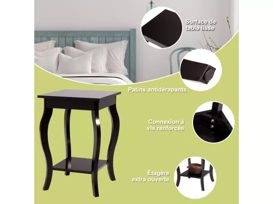 Table d'appoint, 2 niveaux, avec patins antidérapants, 40 x 40 x 60 cm, café