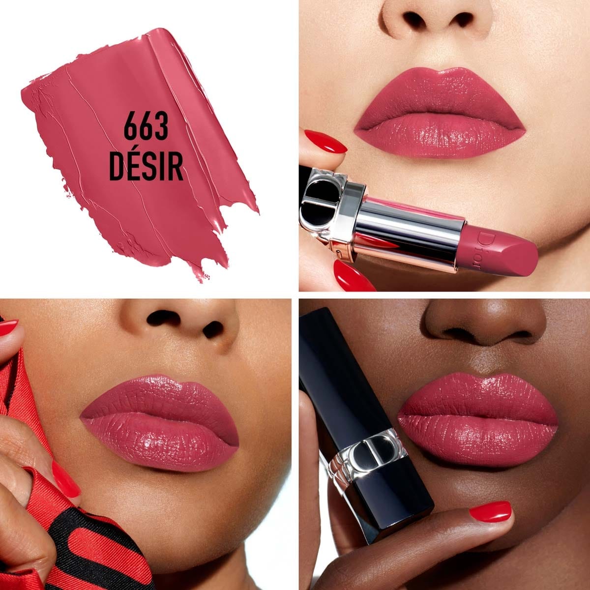 Rouge Dior Rouge Dior Rouge à Lèvres Rechargeable Couleur Couture, 4 finis : Satin, Mat, Métallique et Velours
