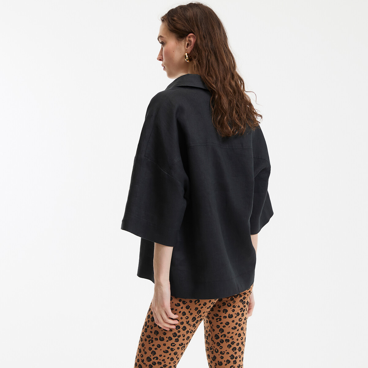 COLEÇÕES LA REDOUTE<br>Camisa de linho folgada com mangas até o cotovelo ÂMBAR